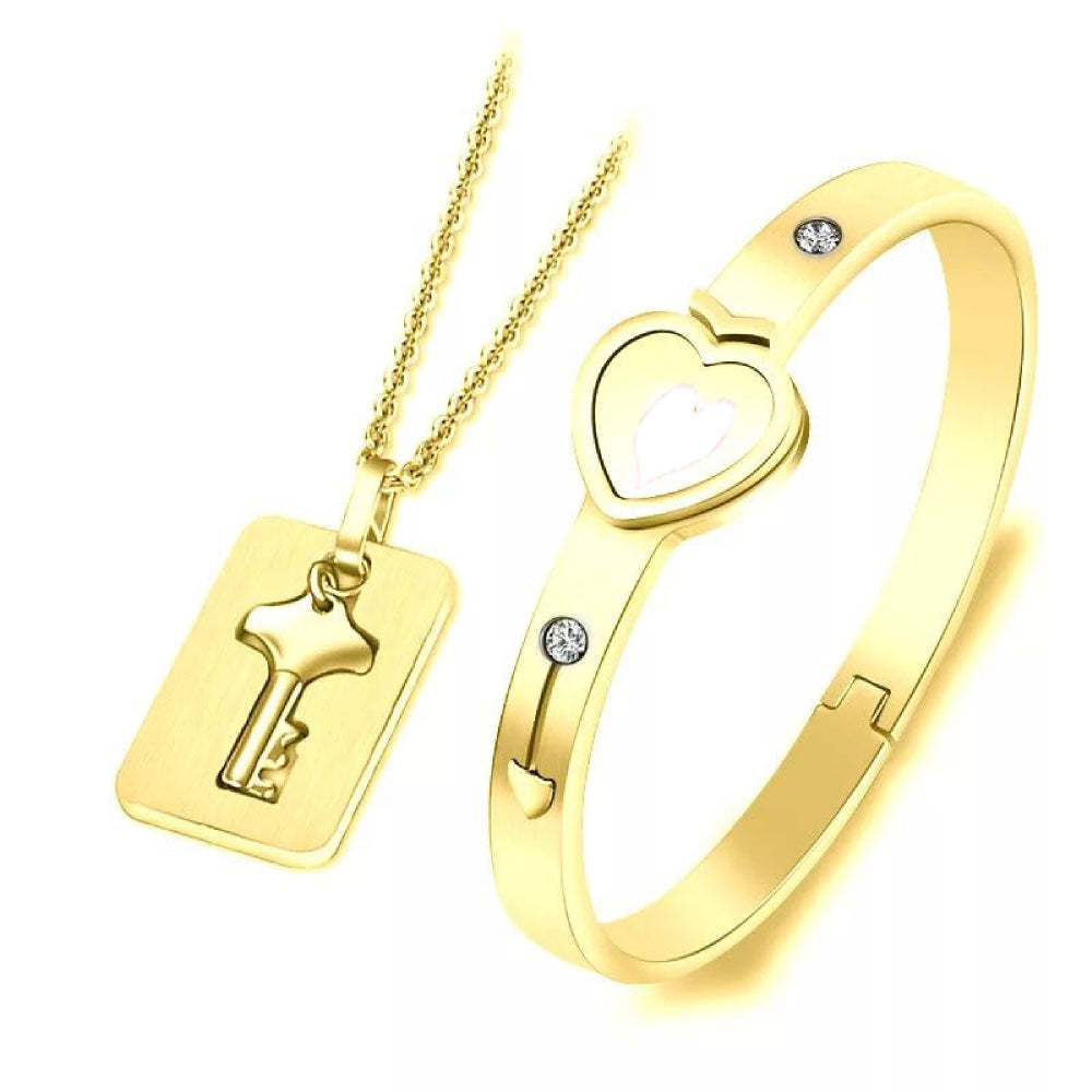 Necklace Bracelet Set Key Lock Love Jewelry Gifts For Couples - yournamenecklaceau