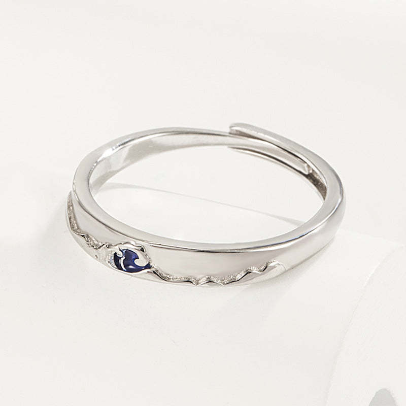 Mountain Ocean Couple Rings Matching Adjustable Ring Jewelry Gift for Lovers - yournamenecklaceau