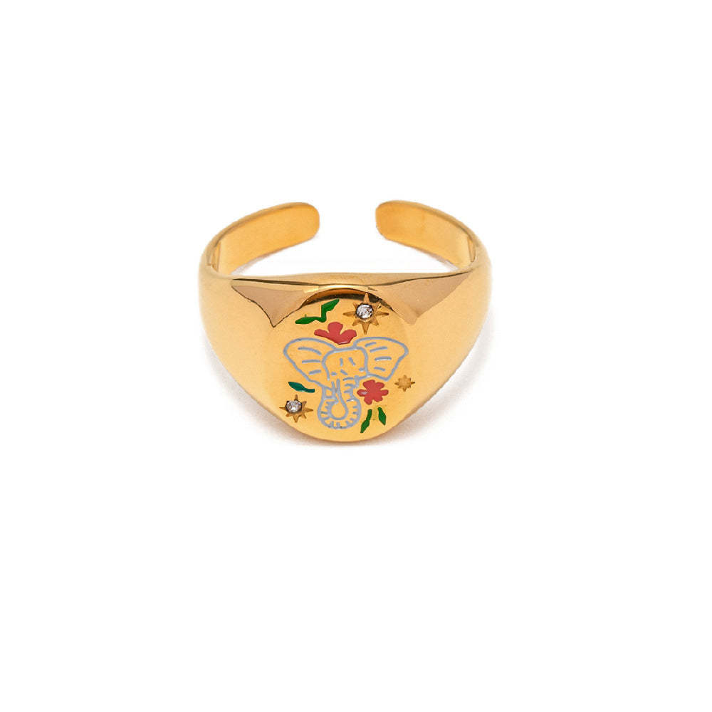 Enamel Ring Amulet Open Ring - yournamenecklaceau