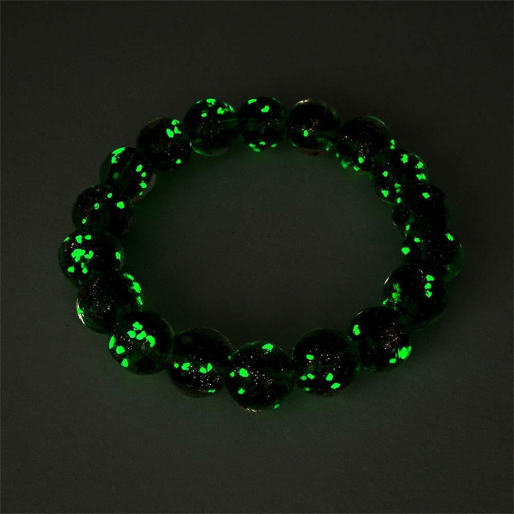 Green Firefly Glass Stretch Beaded Bracelet Glow in the Dark Luminous Bracelet - yournamenecklaceau