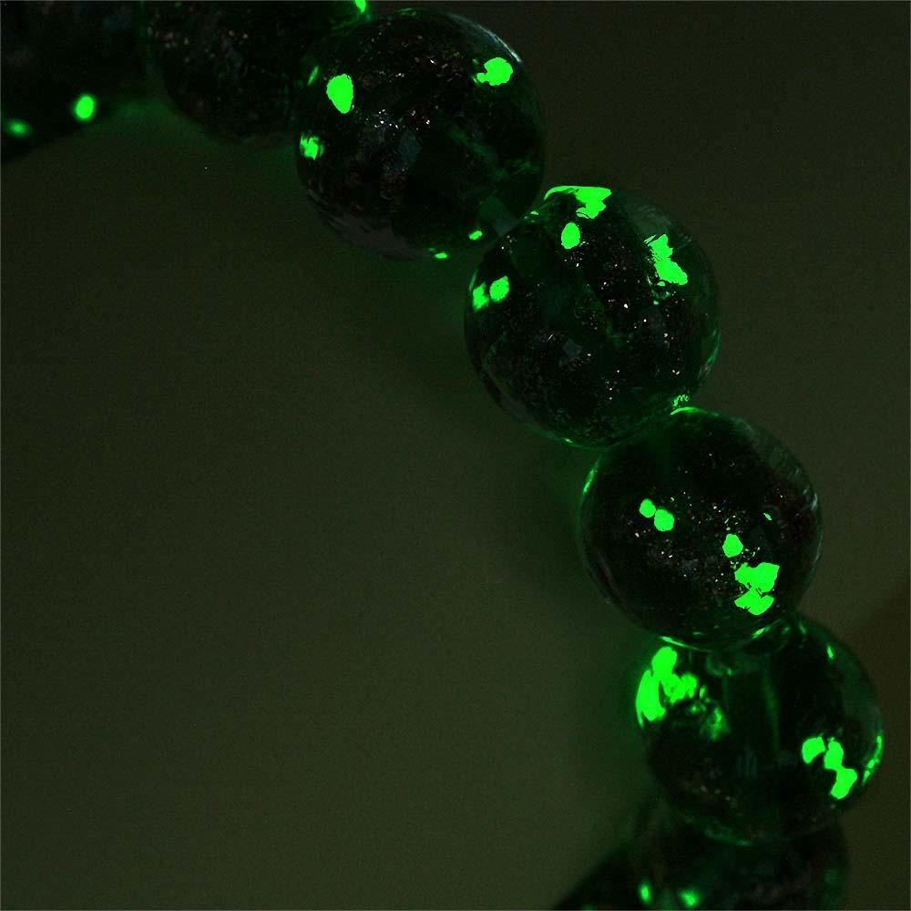 Green Firefly Glass Stretch Beaded Bracelet Glow in the Dark Luminous Bracelet - yournamenecklaceau