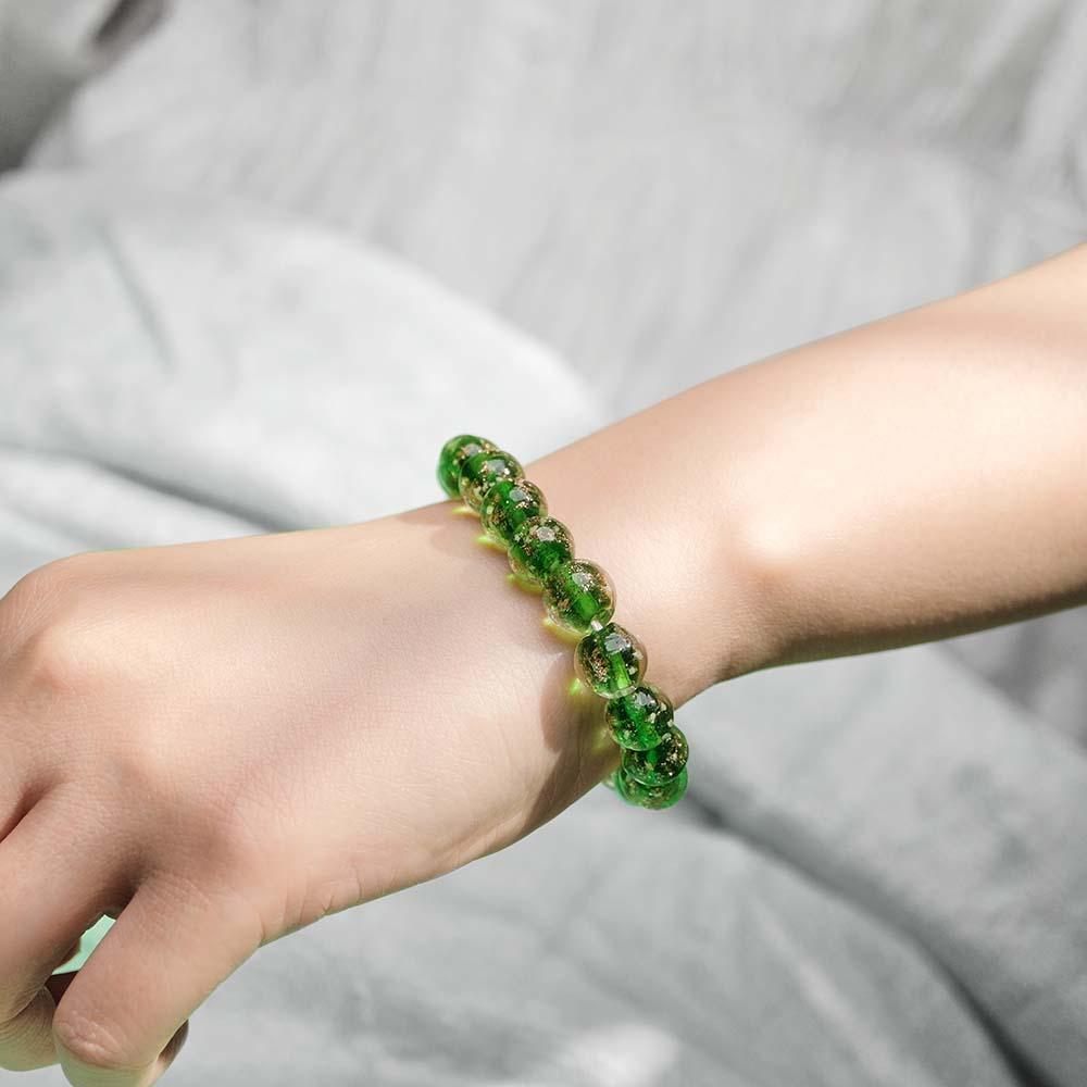 Green Firefly Glass Stretch Beaded Bracelet Glow in the Dark Luminous Bracelet - yournamenecklaceau