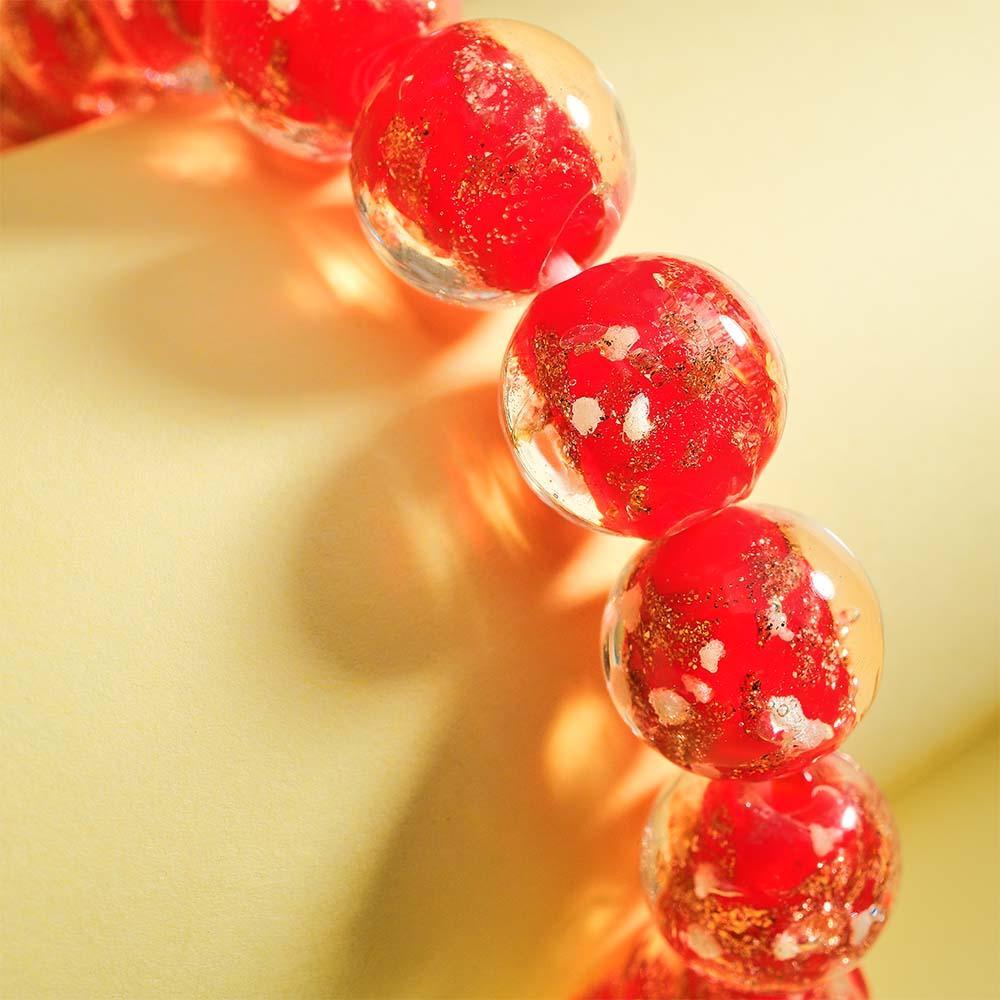 Red Firefly Glass Stretch Beaded Bracelet Glow in the Dark Luminous Bracelet - yournamenecklaceau