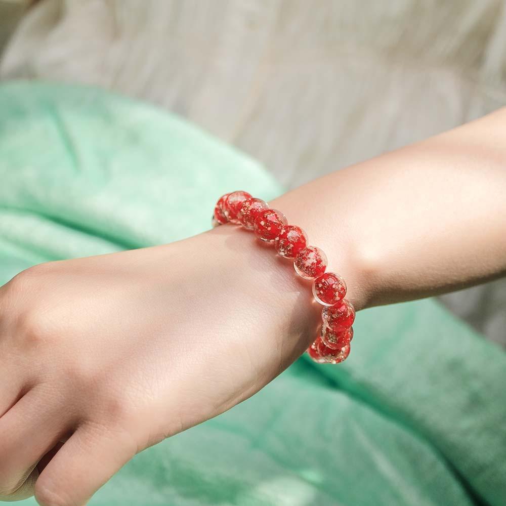 Red Firefly Glass Stretch Beaded Bracelet Glow in the Dark Luminous Bracelet - yournamenecklaceau