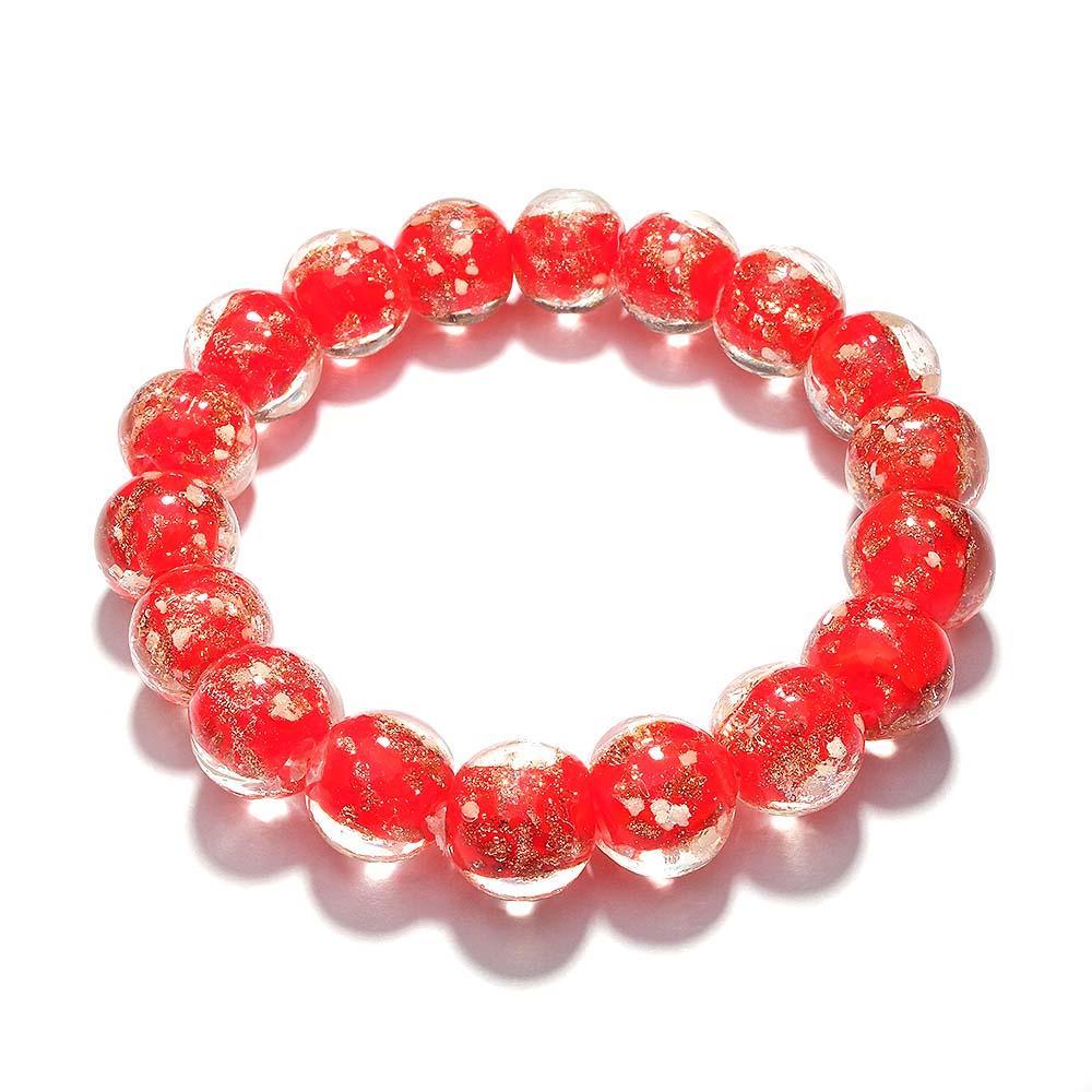 Red Firefly Glass Stretch Beaded Bracelet Glow in the Dark Luminous Bracelet - yournamenecklaceau