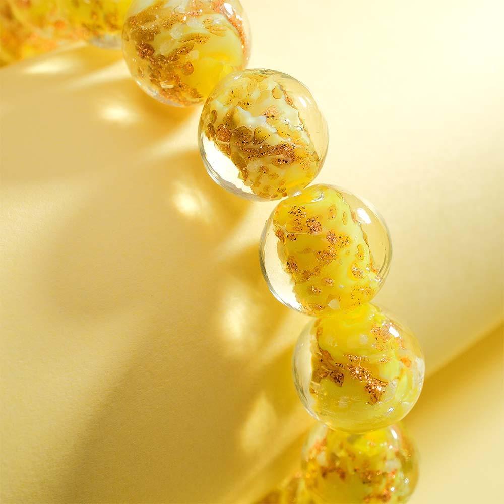 Yellow Firefly Glass Stretch Beaded Bracelet Glow in the Dark Luminous Bracelet - yournamenecklaceau