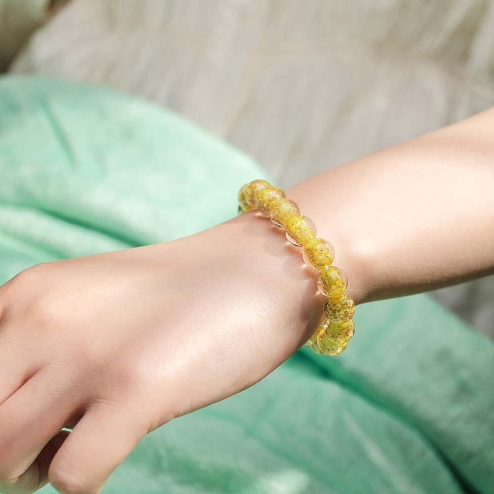 Yellow Firefly Glass Stretch Beaded Bracelet Glow in the Dark Luminous Bracelet - yournamenecklaceau
