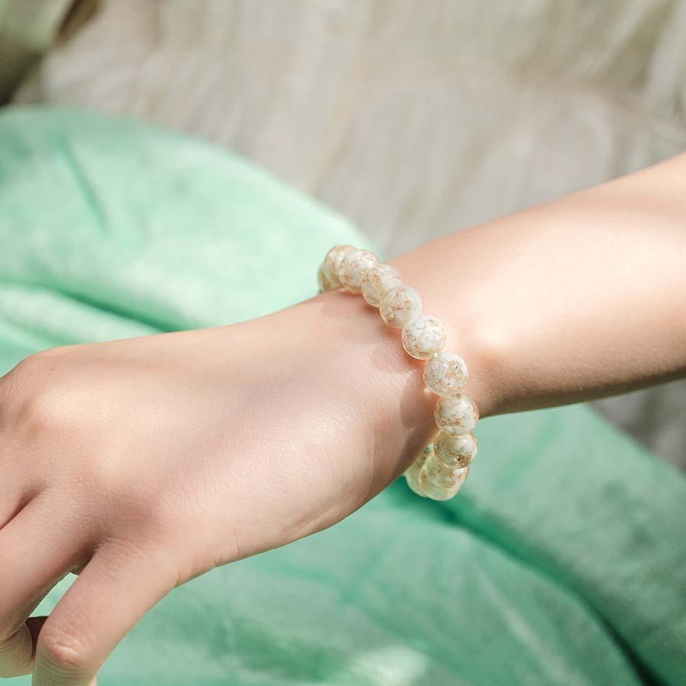 White Firefly Glass Stretch Beaded Bracelet Glow in the Dark Luminous Bracelet - yournamenecklaceau