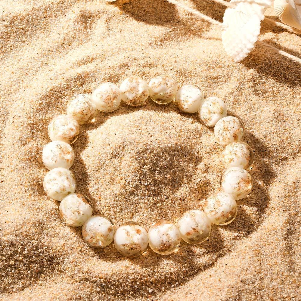 White Firefly Glass Stretch Beaded Bracelet Glow in the Dark Luminous Bracelet - yournamenecklaceau