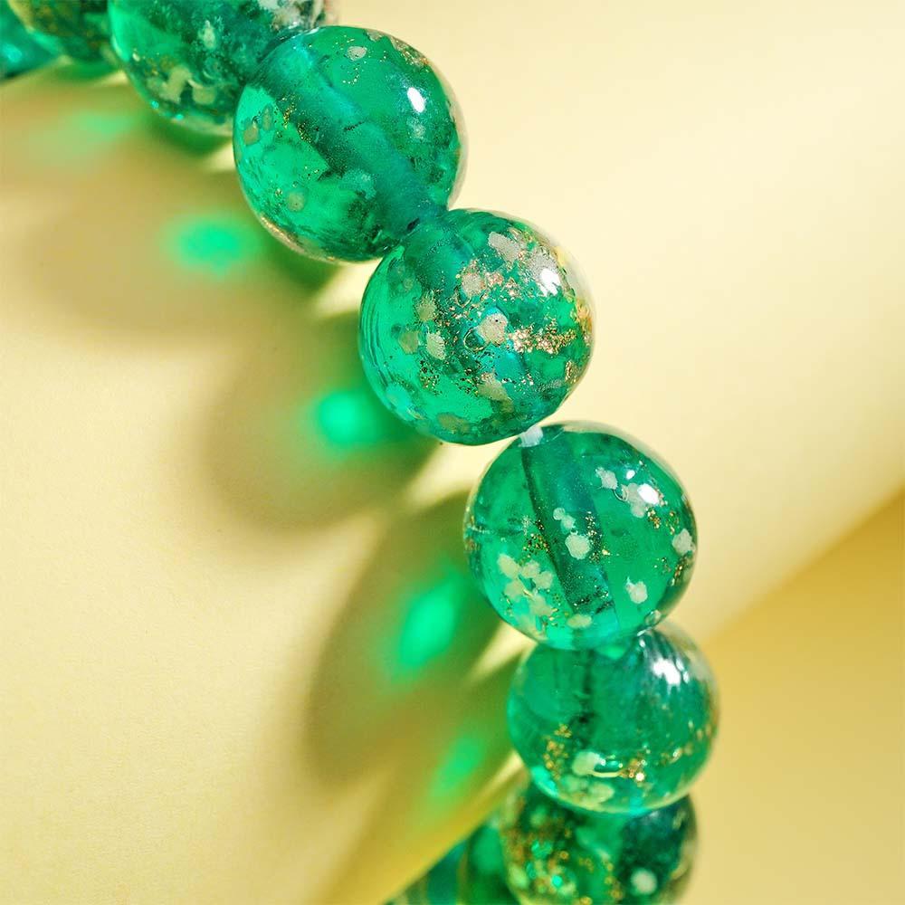 Peacock Green Firefly Glass Stretch Beaded Bracelet Glow in the Dark Luminous Bracelet - yournamenecklaceau