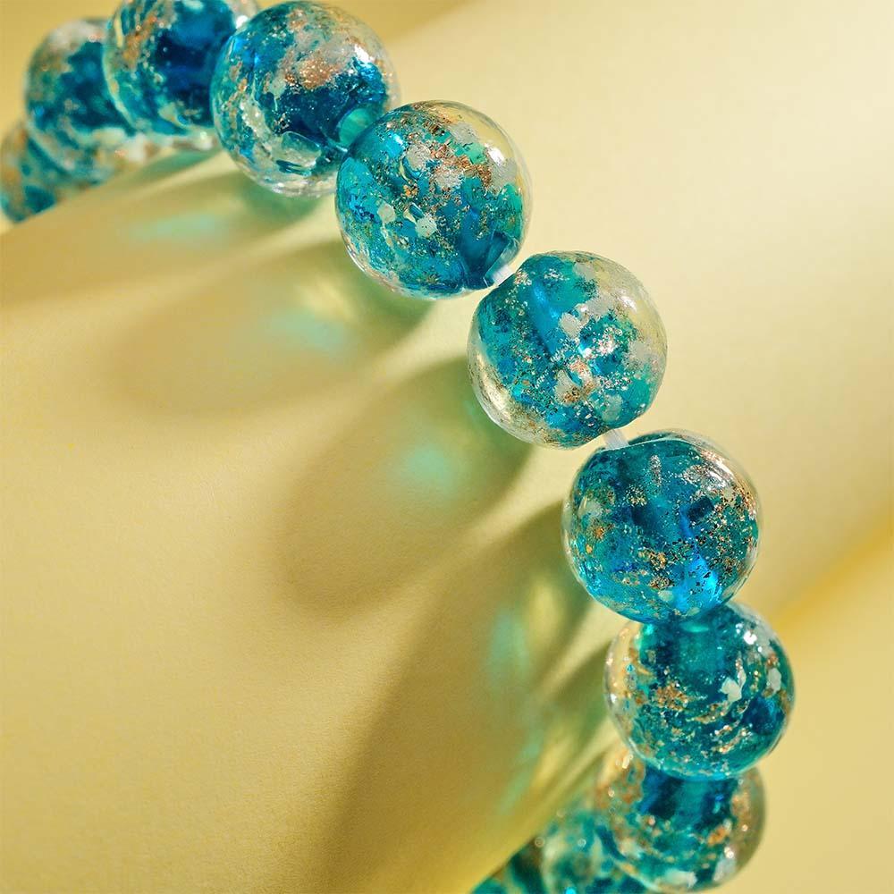 Royal Blue Firefly Glass Stretch Beaded Bracelet Glow in the Dark Luminous Bracelet - yournamenecklaceau