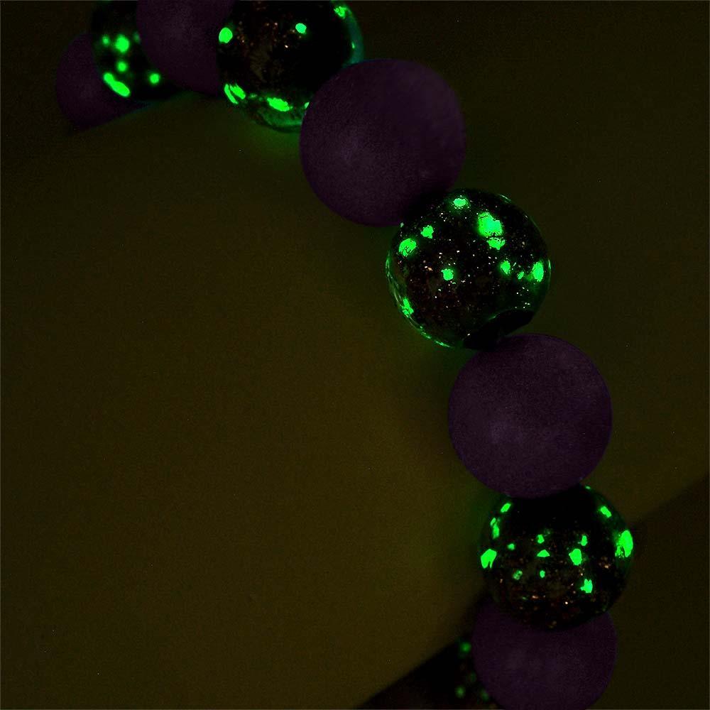 Purple Firefly Glass Stretch Beaded Bracelet Glow in the Dark Luminous Bracelet - yournamenecklaceau