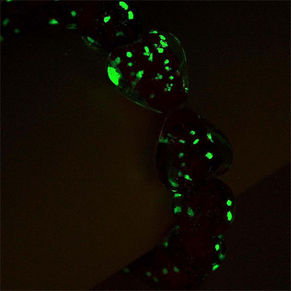 Red Heart-to-Heart Firefly Glass Stretch Beaded Bracelet Glow in the Dark Luminous Bracelet - yournamenecklaceau