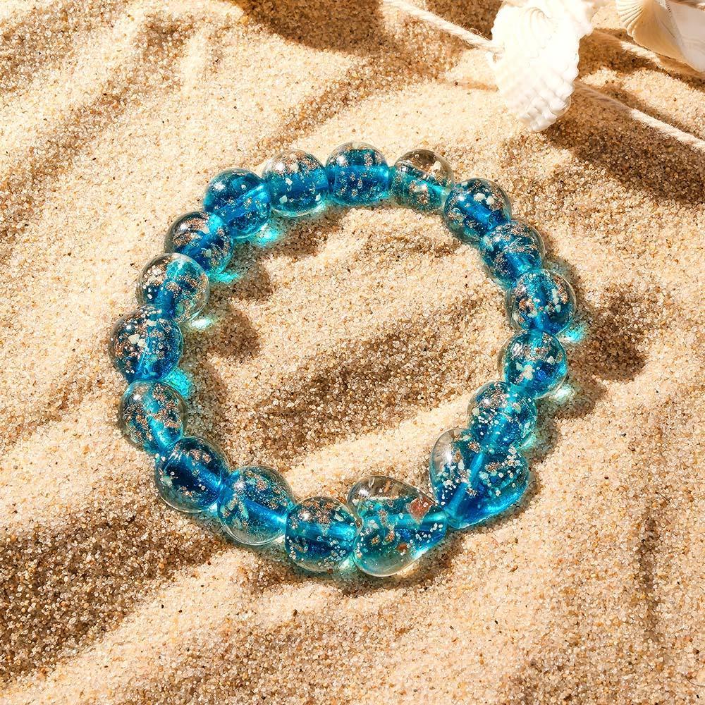 Navy Blue Heart-to-Heart Firefly Glass Stretch Beaded Bracelet Glow in the Dark Luminous Bracelet - yournamenecklaceau