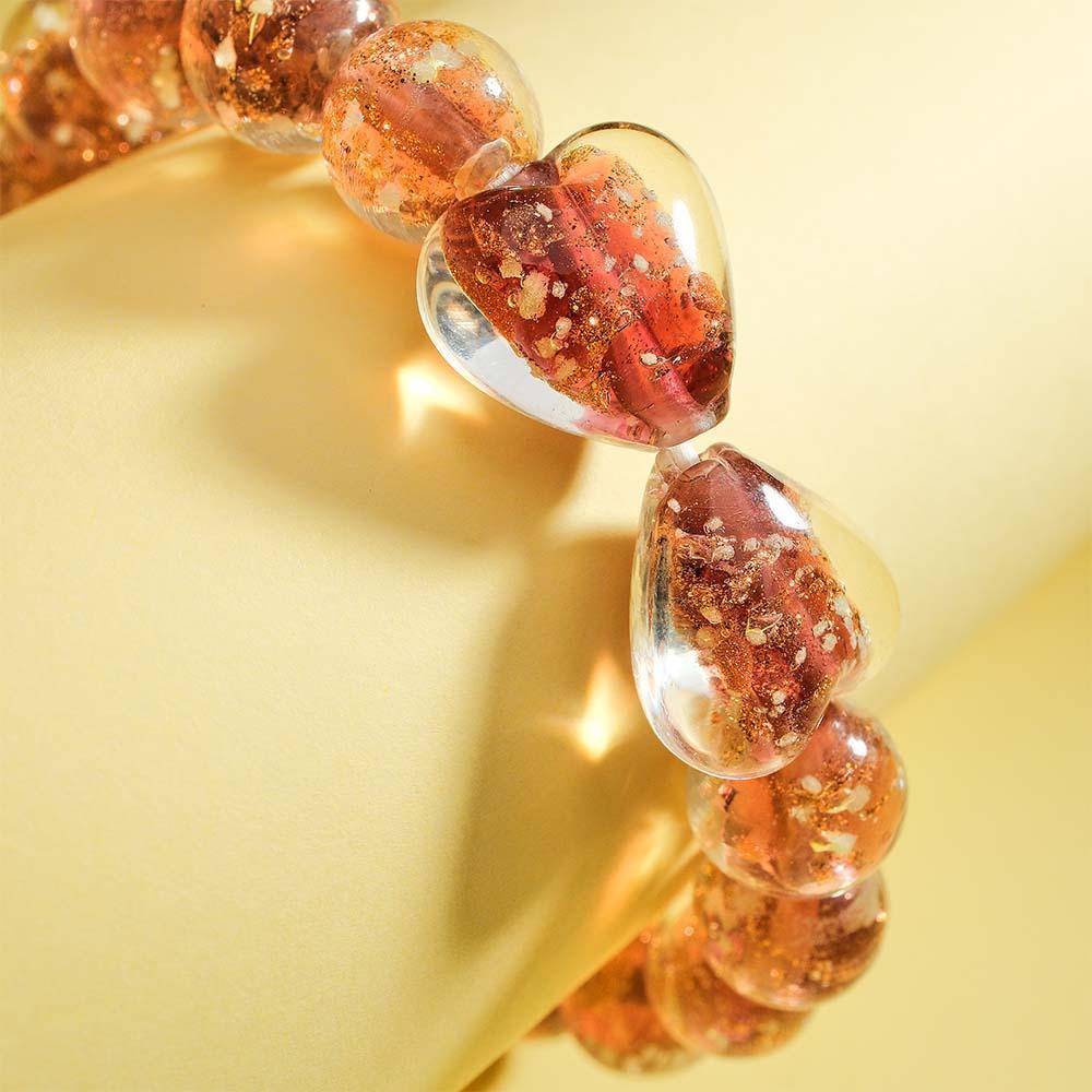 Brown Heart-to-Heart Firefly Glass Stretch Beaded Bracelet Glow in the Dark Luminous Bracelet - yournamenecklaceau