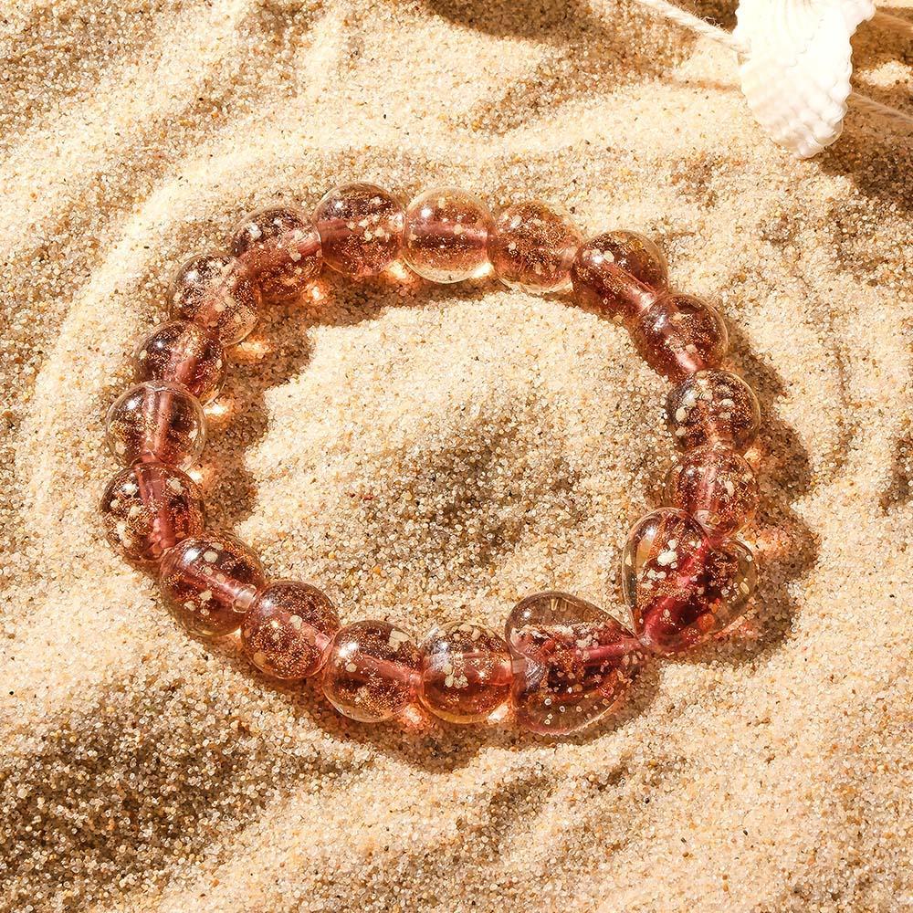 Brown Heart-to-Heart Firefly Glass Stretch Beaded Bracelet Glow in the Dark Luminous Bracelet - yournamenecklaceau