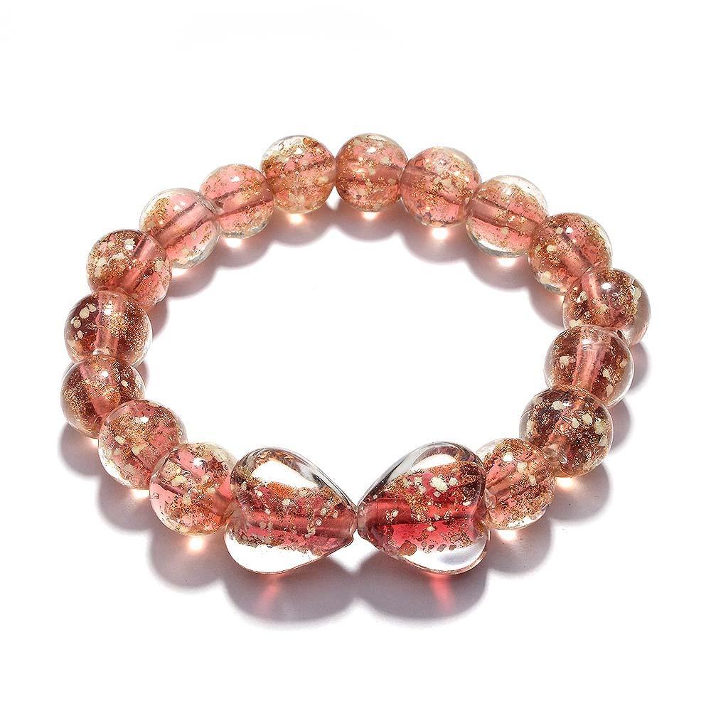 Brown Heart-to-Heart Firefly Glass Stretch Beaded Bracelet Glow in the Dark Luminous Bracelet - yournamenecklaceau