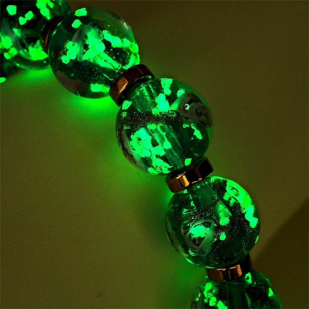 Flowery Blue Firefly Glass Stretch Beaded Bracelet Glow in the Dark Luminous Bracelet - yournamenecklaceau