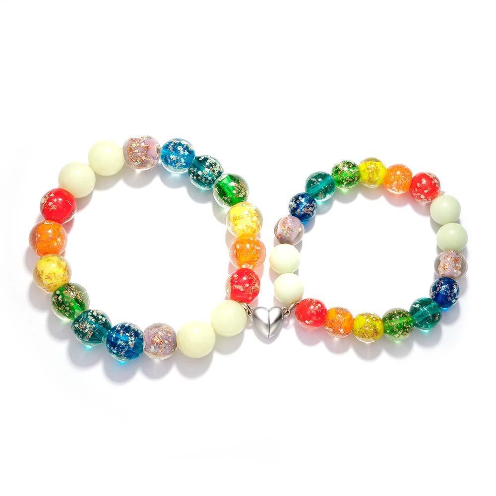 Rainbow Couple's Firefly Glass Stretch Beaded Bracelet Glow in the Dark Luminous Bracelet - yournamenecklaceau