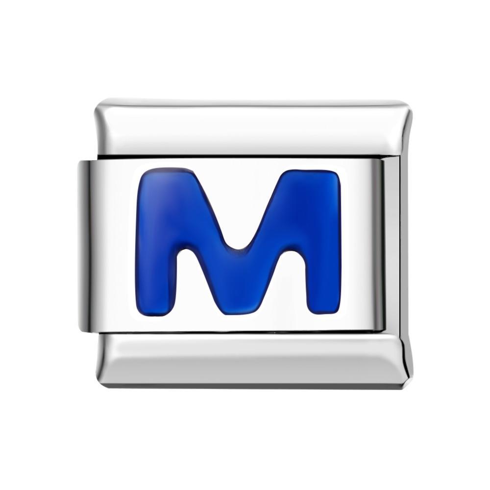 Blue M Italian Charm For Italian Charm Bracelets Composable Link - yournamenecklaceau