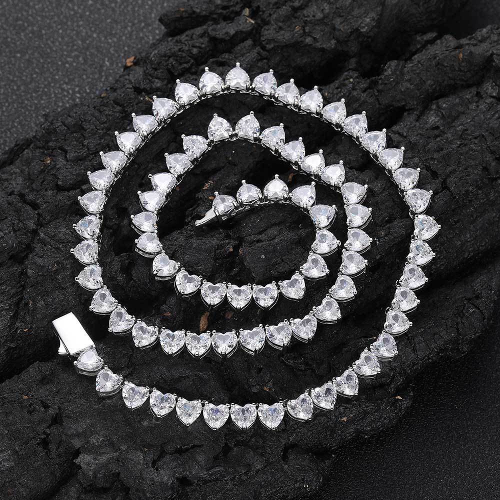Heart Zirconia Necklace Spring Clasp Tennis Necklace - yournamenecklaceau