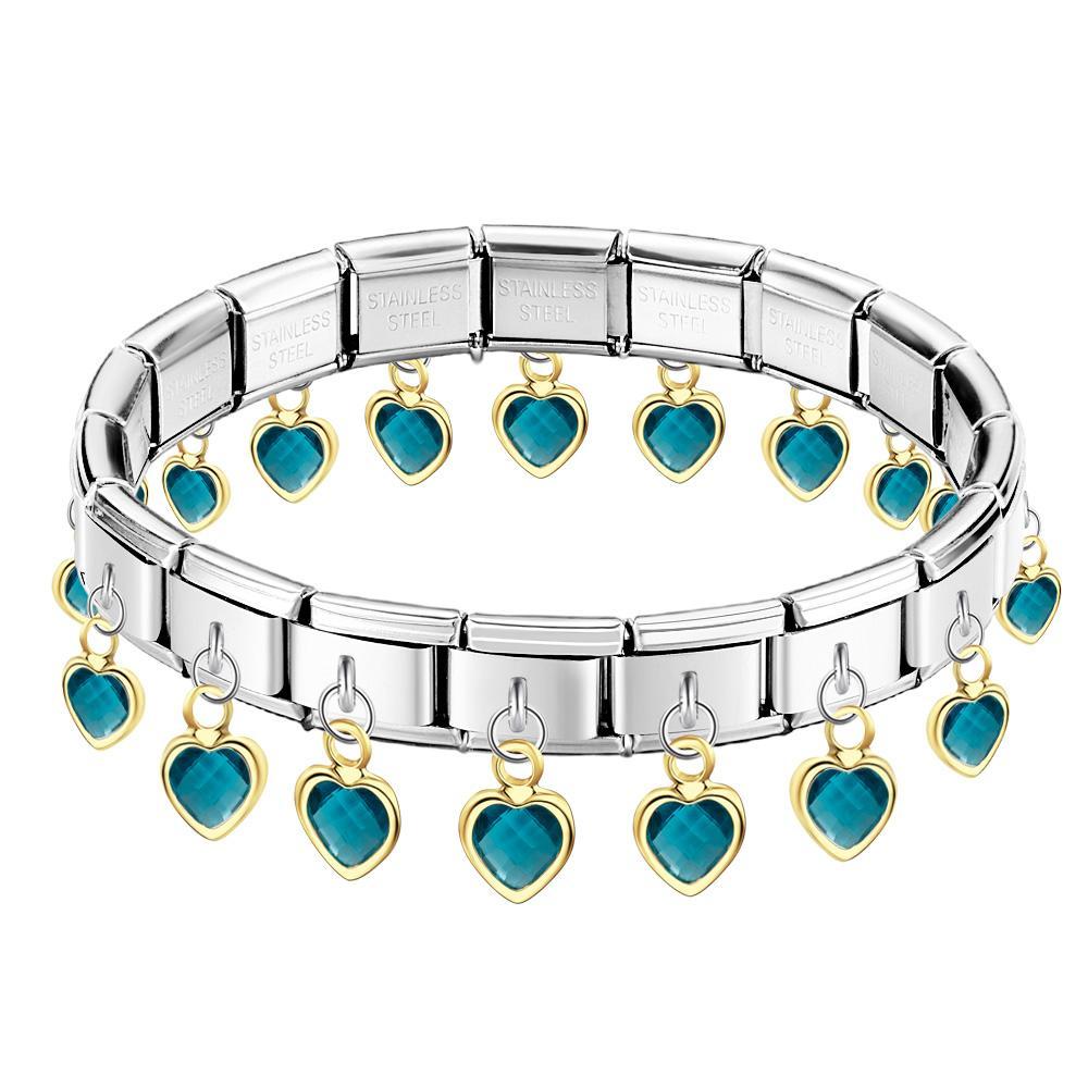 Lake Blue Heart Pendant Vintage Italian Charm Bracelet - yournamenecklaceau