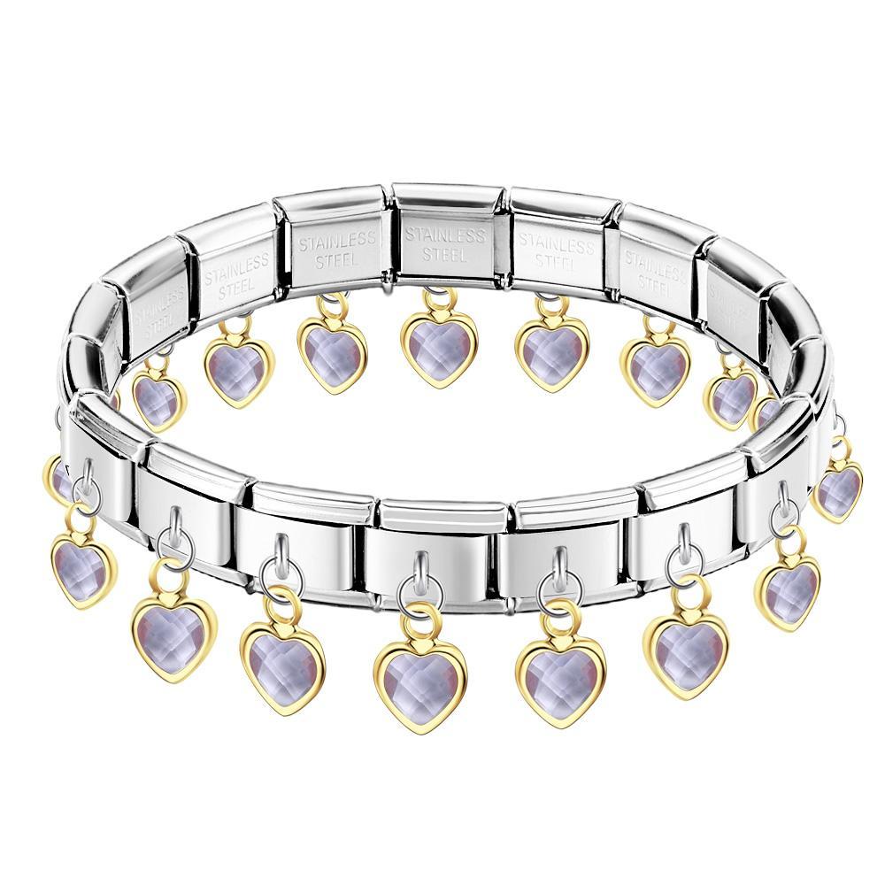 Purple Heart Dangle Vintage Italian Charm Bracelet - yournamenecklaceau