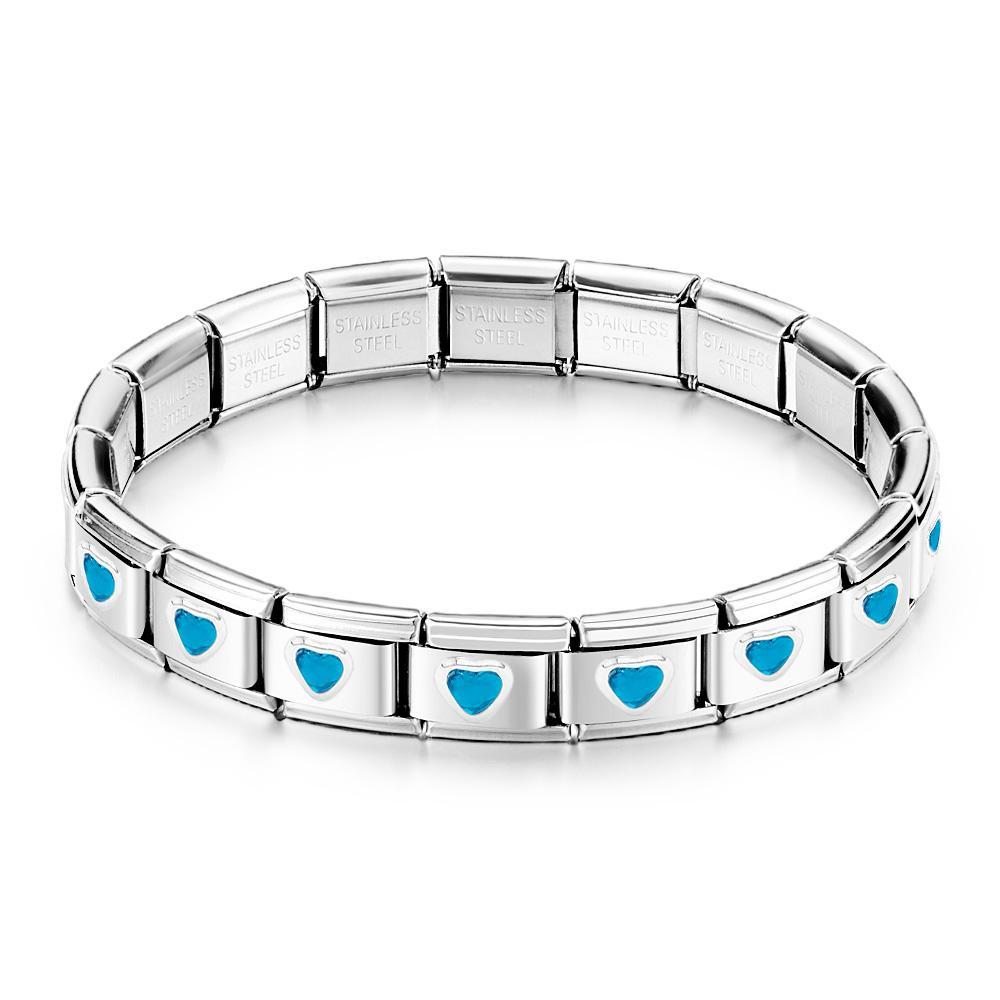 Lake Blue Heart Gem Vintage Italian Charm Bracelet - yournamenecklaceau