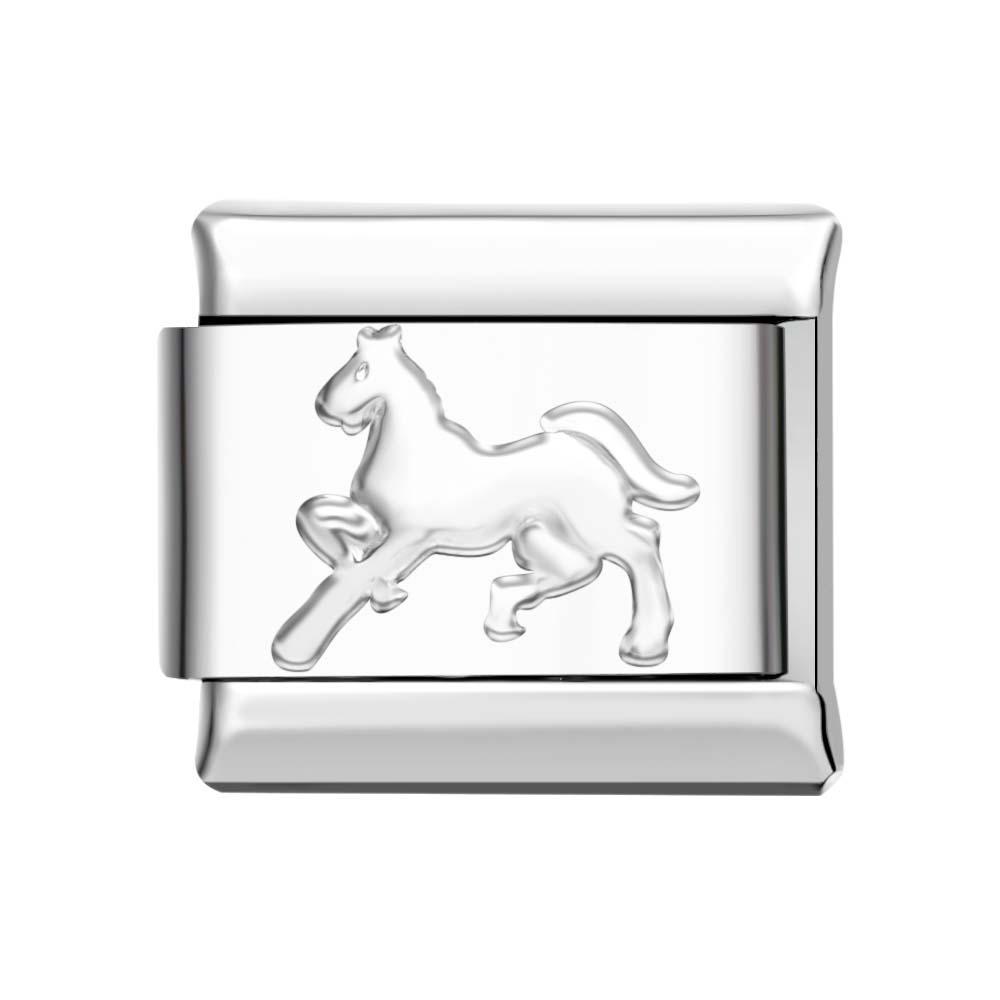 Steel Gray Horse Italian Charm For Italian Charm Bracelets Composable Link - yournamenecklaceau