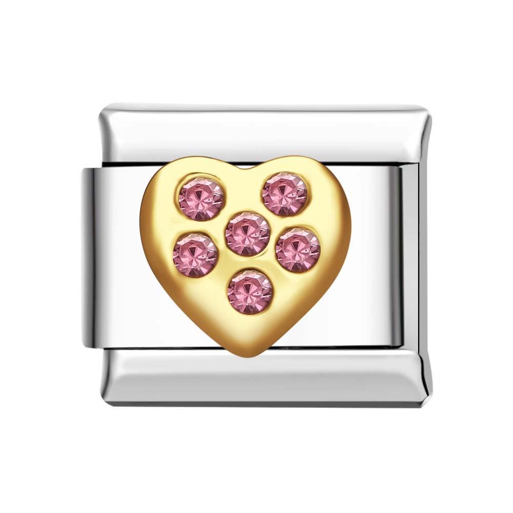Love Heart with 6 Pink Diamonds Italian Charm For Italian Charm Bracelets Composable Link - yournamenecklaceau