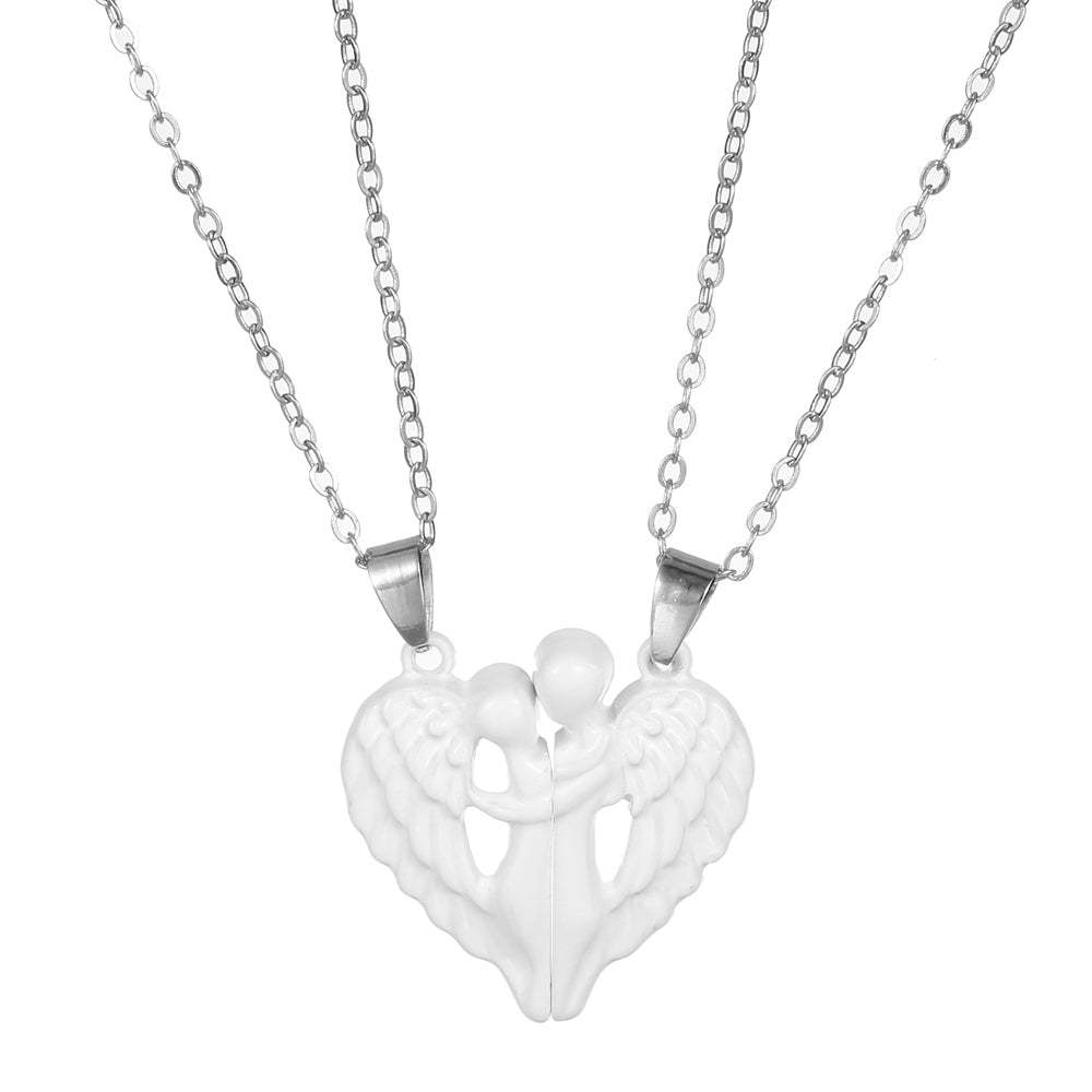 Personalized Couple Necklace Magnetic Matching Angel Necklaces for Couples Valentine's Gift for Lover - yournamenecklaceau