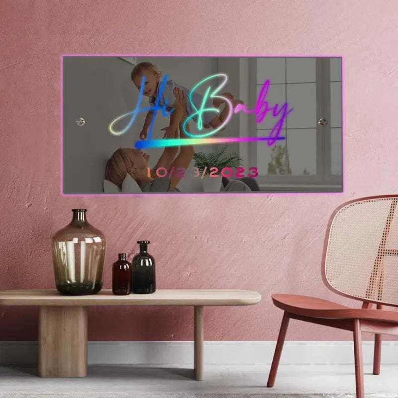 Personalized Name Mirror Sign Optional Templates Neon Sign With LED Lights Custom Text Multicolor Glow Wall Decor Gift for Family - yournamenecklaceau