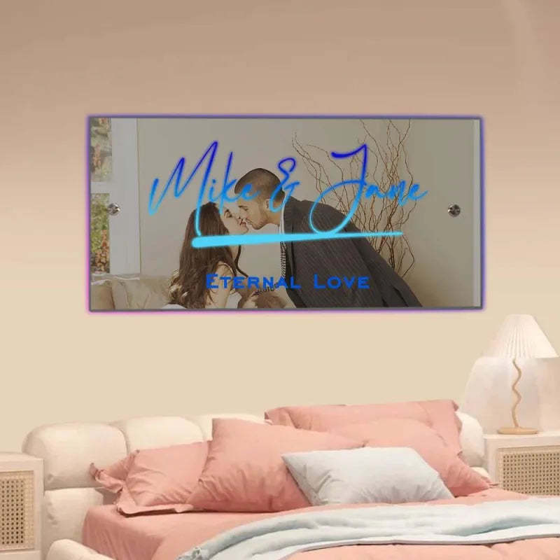Personalized Name Mirror Sign Optional Templates Neon Sign With LED Lights Custom Text Multicolor Glow Wall Decor Gift for Family - yournamenecklaceau