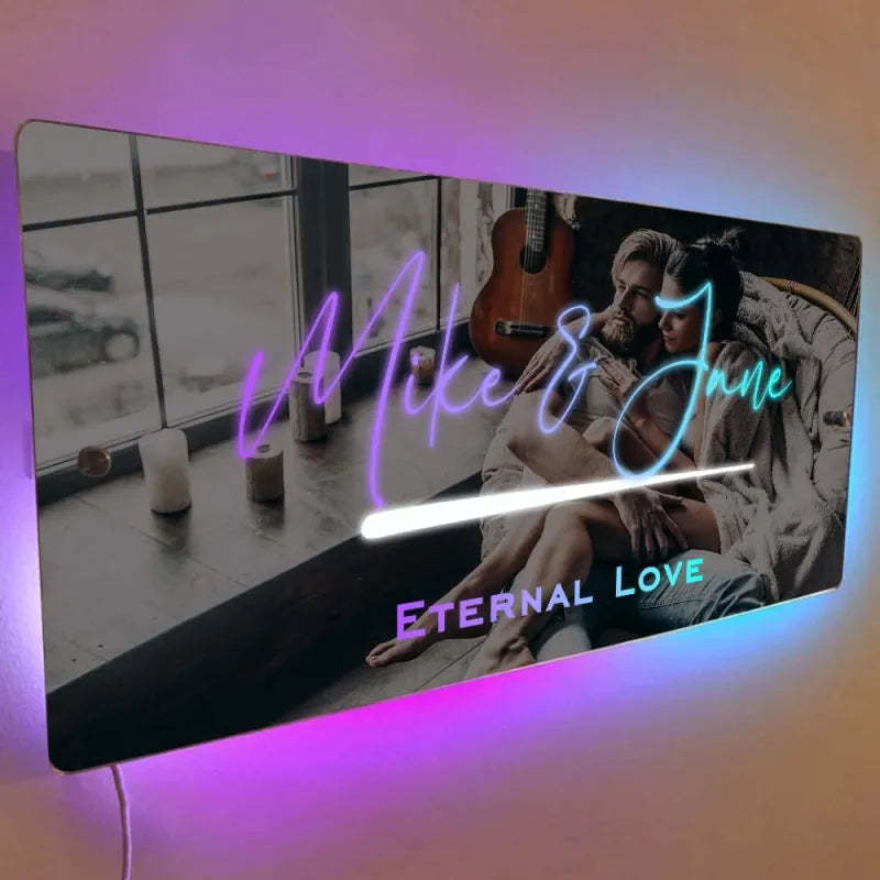 Personalized Name Mirror Sign Optional Templates Neon Sign With LED Lights Custom Text Multicolor Glow Wall Decor Gift for Family - yournamenecklaceau