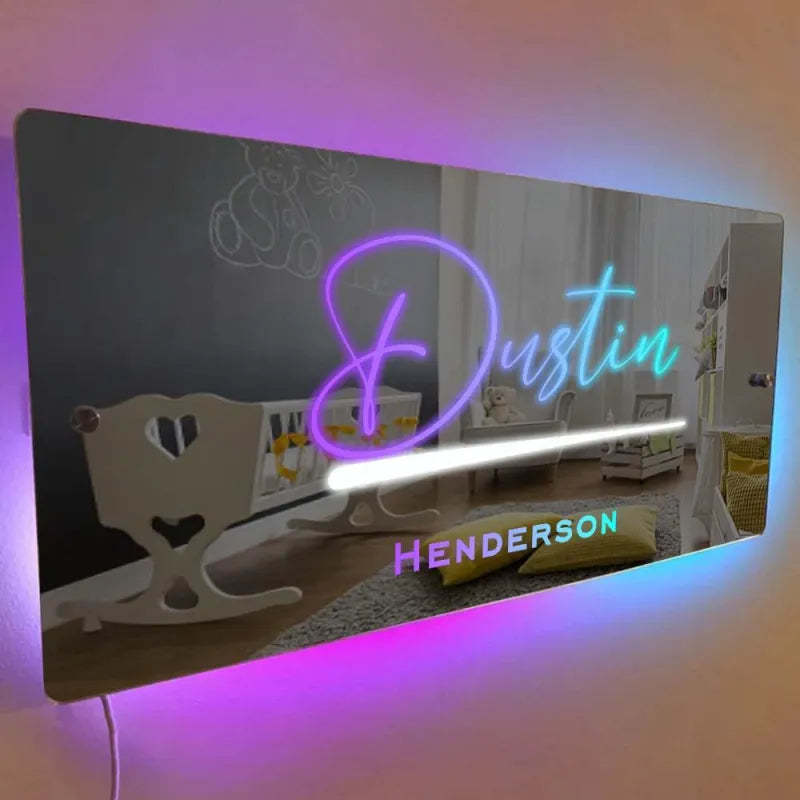Personalized Name Mirror Sign Optional Templates Neon Sign With LED Lights Custom Text Multicolor Glow Wall Decor Gift for Family - yournamenecklaceau
