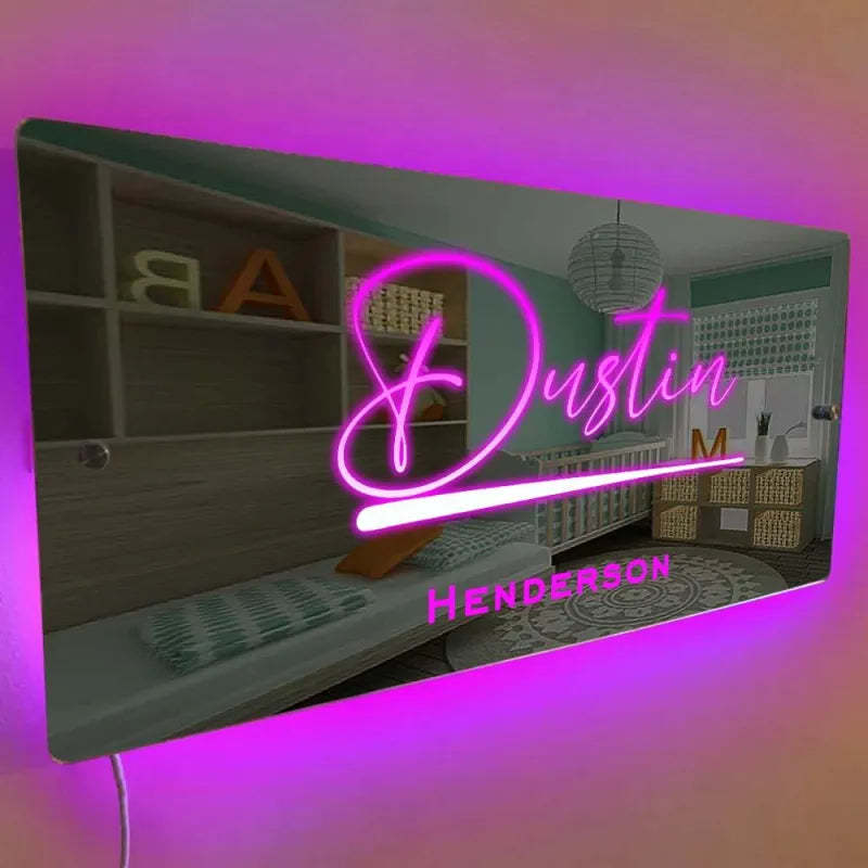 Personalized Name Mirror Sign Optional Templates Neon Sign With LED Lights Custom Text Multicolor Glow Wall Decor Gift for Family - yournamenecklaceau