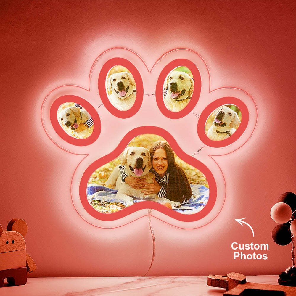 Custom Photo Pet Paw Neon Lamp Personalized Memorial Adjustable Brightness Night Light Gifts For Her - yournamenecklaceau