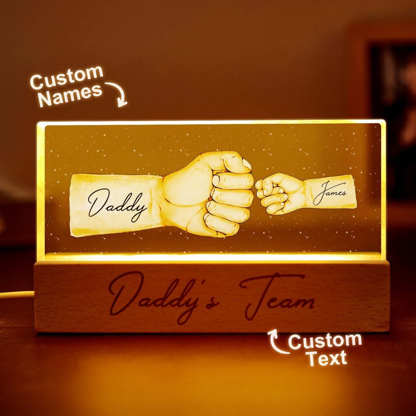 Custom Acrylic LED Night Light Personalized Daddy's Team Fist Bump Father's Day Gift For Dad - NameNecklace