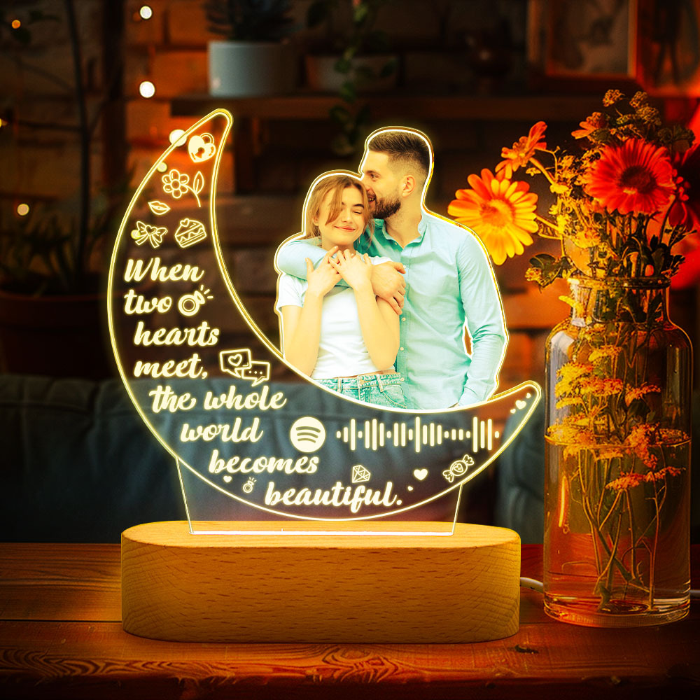 Personalized Photo Acrylic Moon Lamp Custom Night Light Gift for Couple Home Decor - yournamenecklaceau