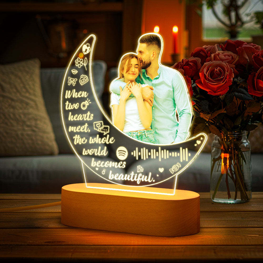 Personalized Photo Acrylic Moon Lamp Custom Night Light Gift for Couple Home Decor - yournamenecklaceau