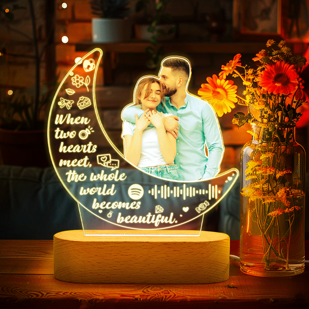 Personalized Photo Acrylic Moon Lamp Custom Night Light Gift for Couple Home Decor - yournamenecklaceau