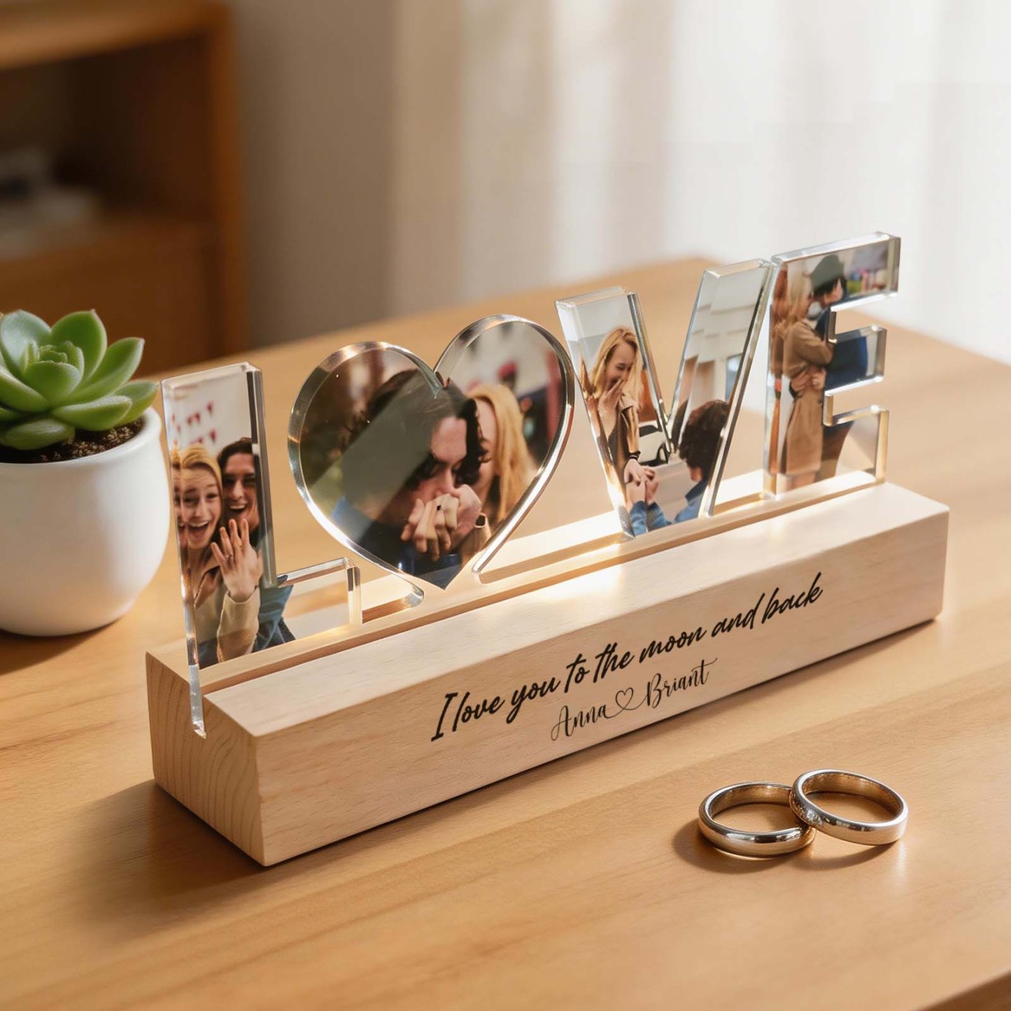 Personalized Couple Photo Collage LED Night Light Custom Love Photo Collage Night Light Romantic Memory Collage Acrylic Plaque Valentine's Day Gift - NameNecklaceAU