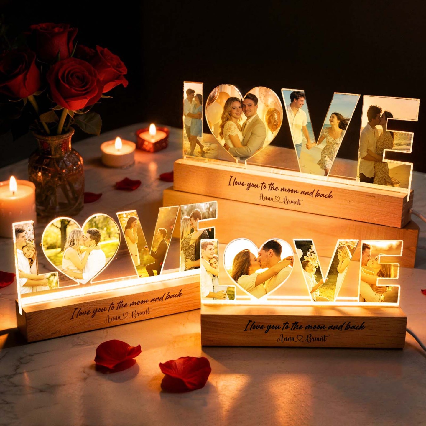 Personalized Couple Photo Collage LED Night Light Custom Love Photo Collage Night Light Romantic Memory Collage Acrylic Plaque Valentine's Day Gift - NameNecklaceAU