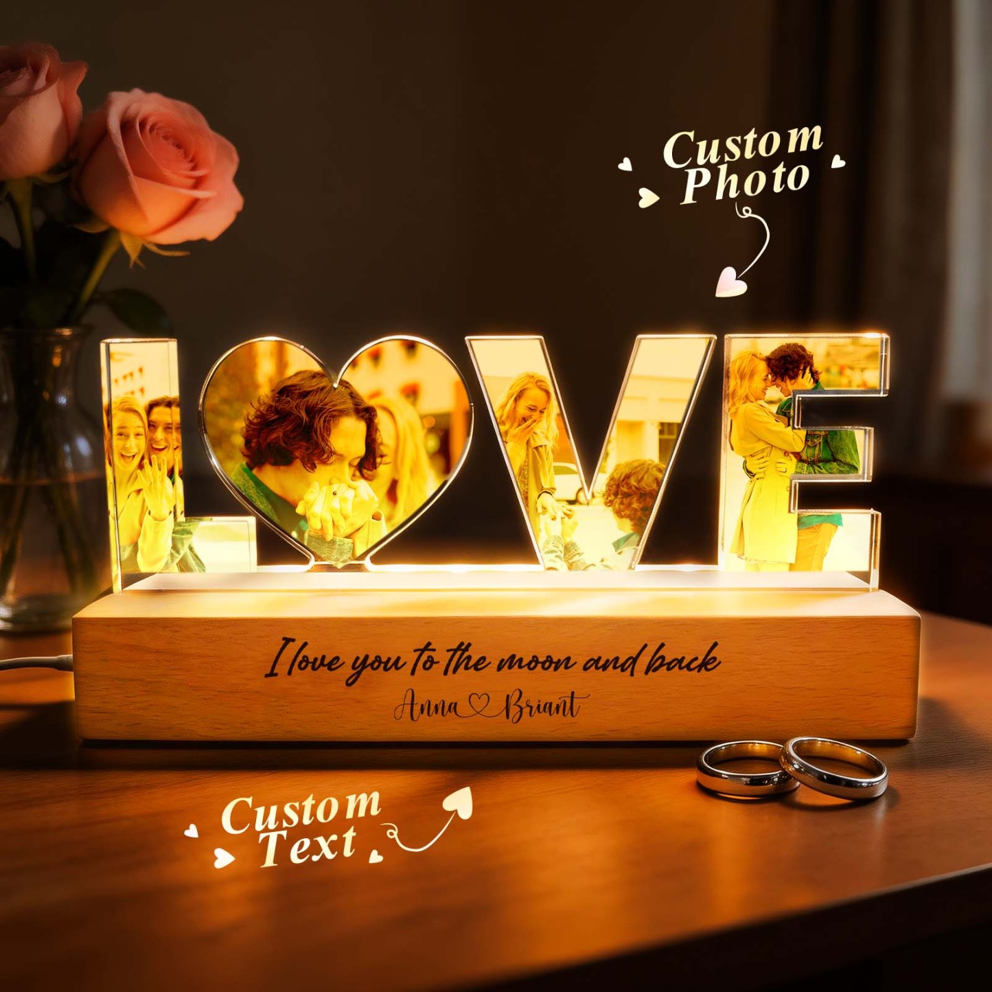 Personalized Couple Photo Collage LED Night Light Custom Love Photo Collage Night Light Romantic Memory Collage Acrylic Plaque Valentine's Day Gift - NameNecklaceAU