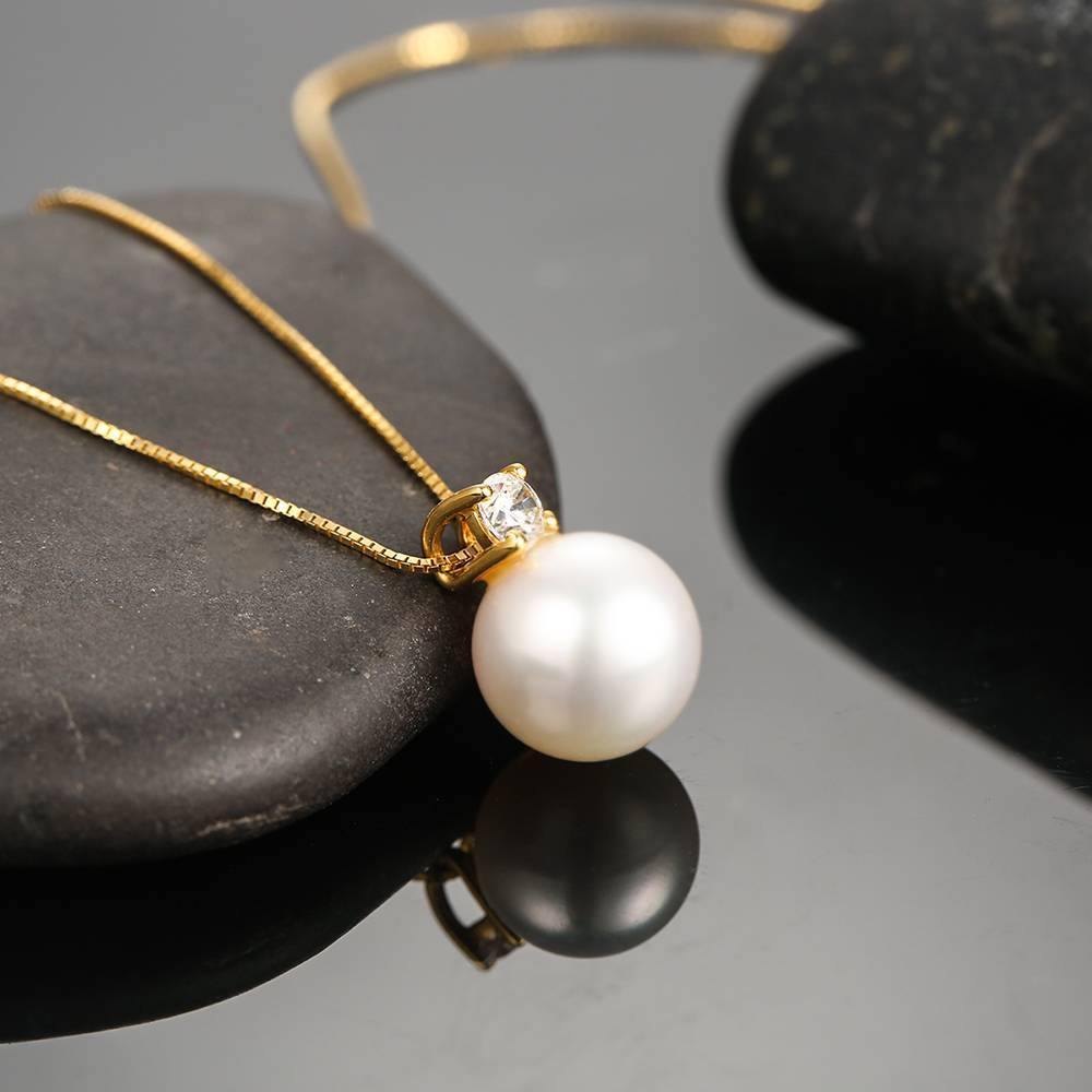 Pearl Necklace Single Crystal 18K Gold - Golden - soufeelus