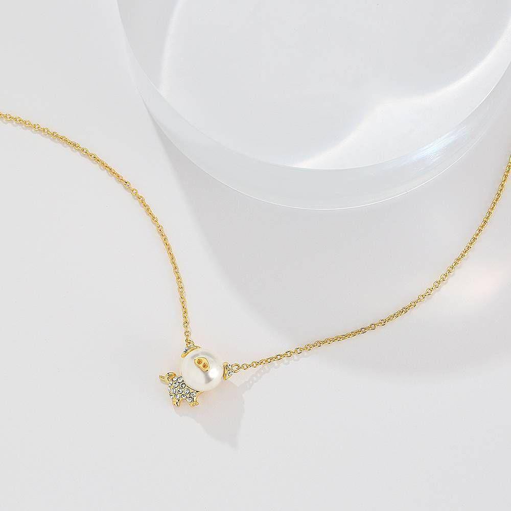 Pearl Pig Pendant Necklace 14K Gold Plated Silver - soufeelus