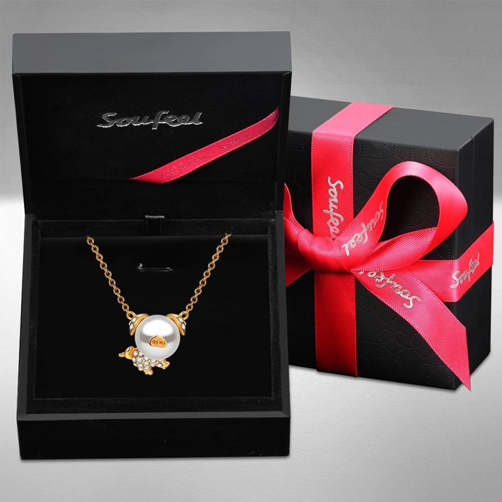 Pearl Pig Pendant Necklace 14K Gold Plated Silver - soufeelus