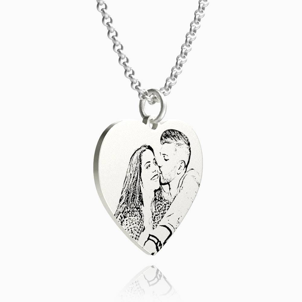 Women's Heart Photo Engraved Tag Necklace Silver - yournamenecklace