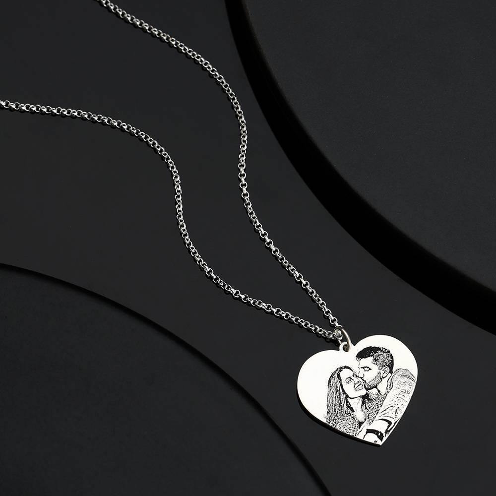 Women's Heart Photo Engraved Tag Necklace Silver - yournamenecklace