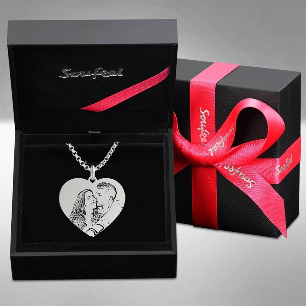 Women's Heart Photo Engraved Tag Necklace Silver - yournamenecklace